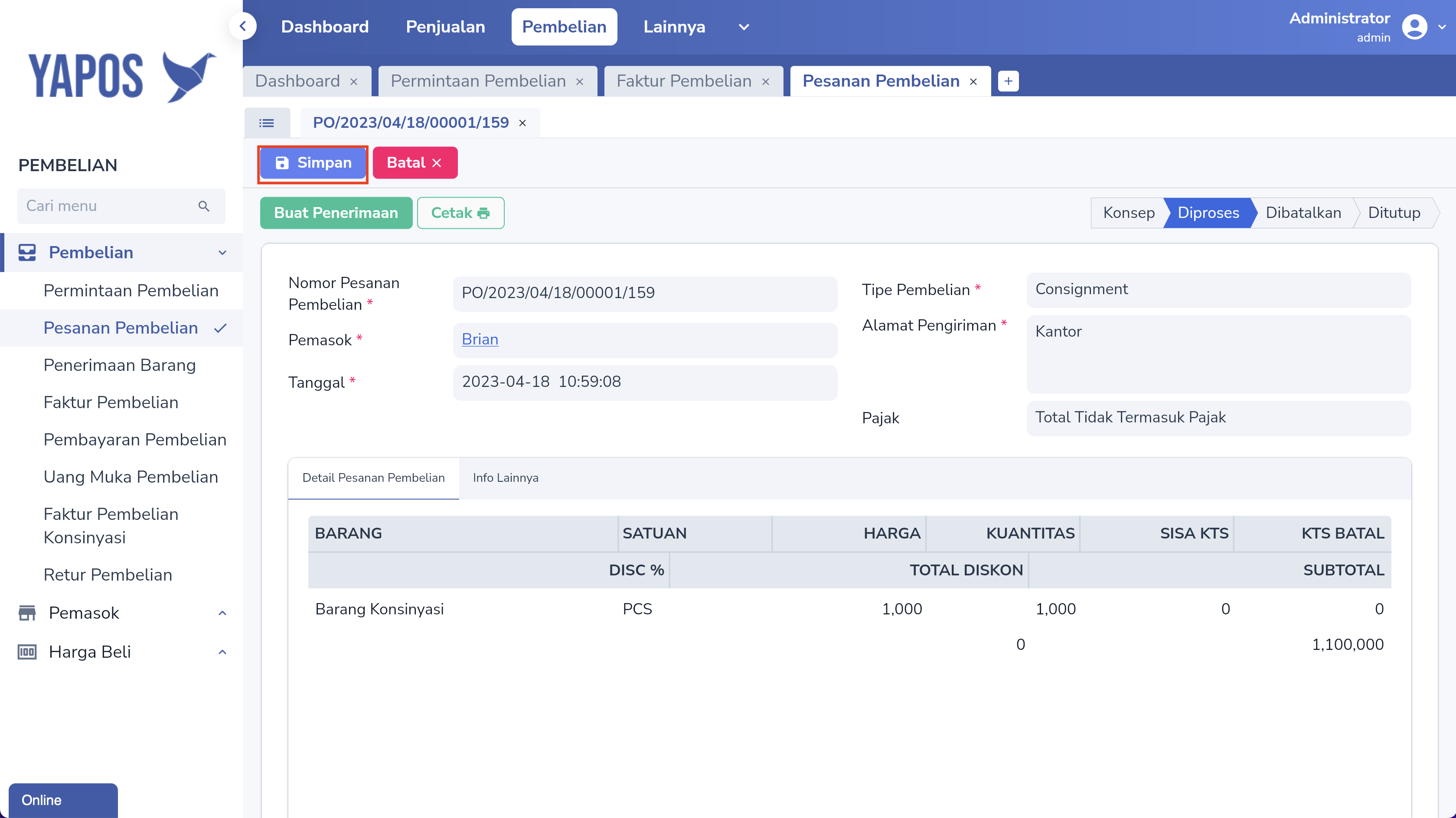 Update Dokumen Pesanan Pembelian Yapos Erp 9053